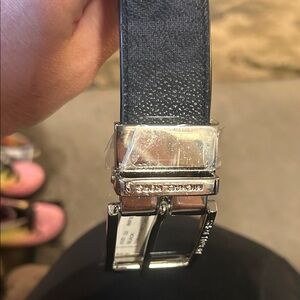 Michael Kors Dark Leather Belt with Shiny Buckle